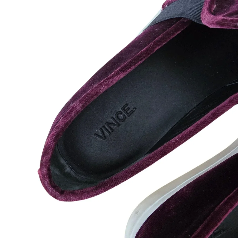 Vince Womens Size 9.5 Burgundy‎ Velvet Slip On Sneakers Round Toe Platform Shoes